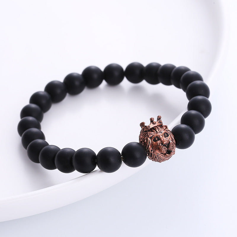 Pulsera de ónix con cabeza de león y corona de estilo punk al por mayor